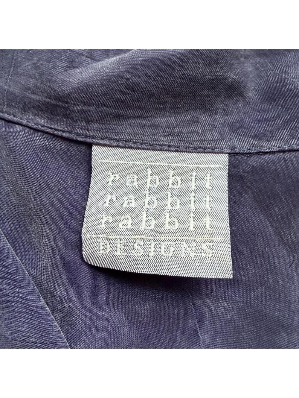 Vintage 90s Rabbit Rabbit Rabbit Navy Cropped Rayon Utility Shirt - Picture 3 of 8